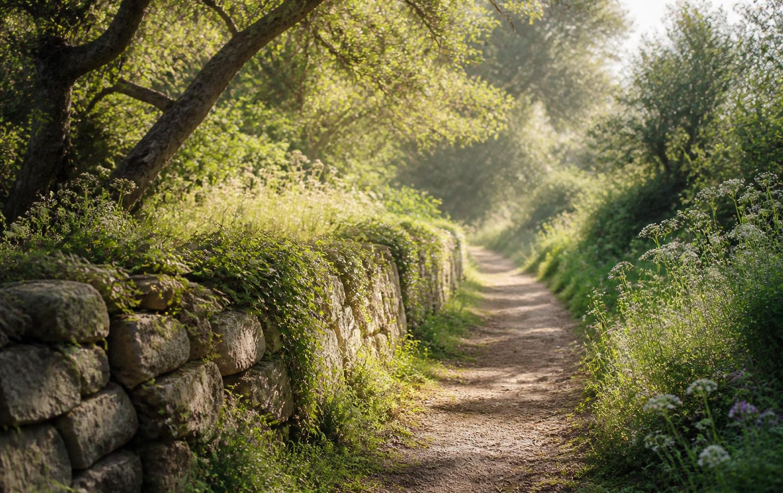 Chemin de pierre traversant un jardin breton
